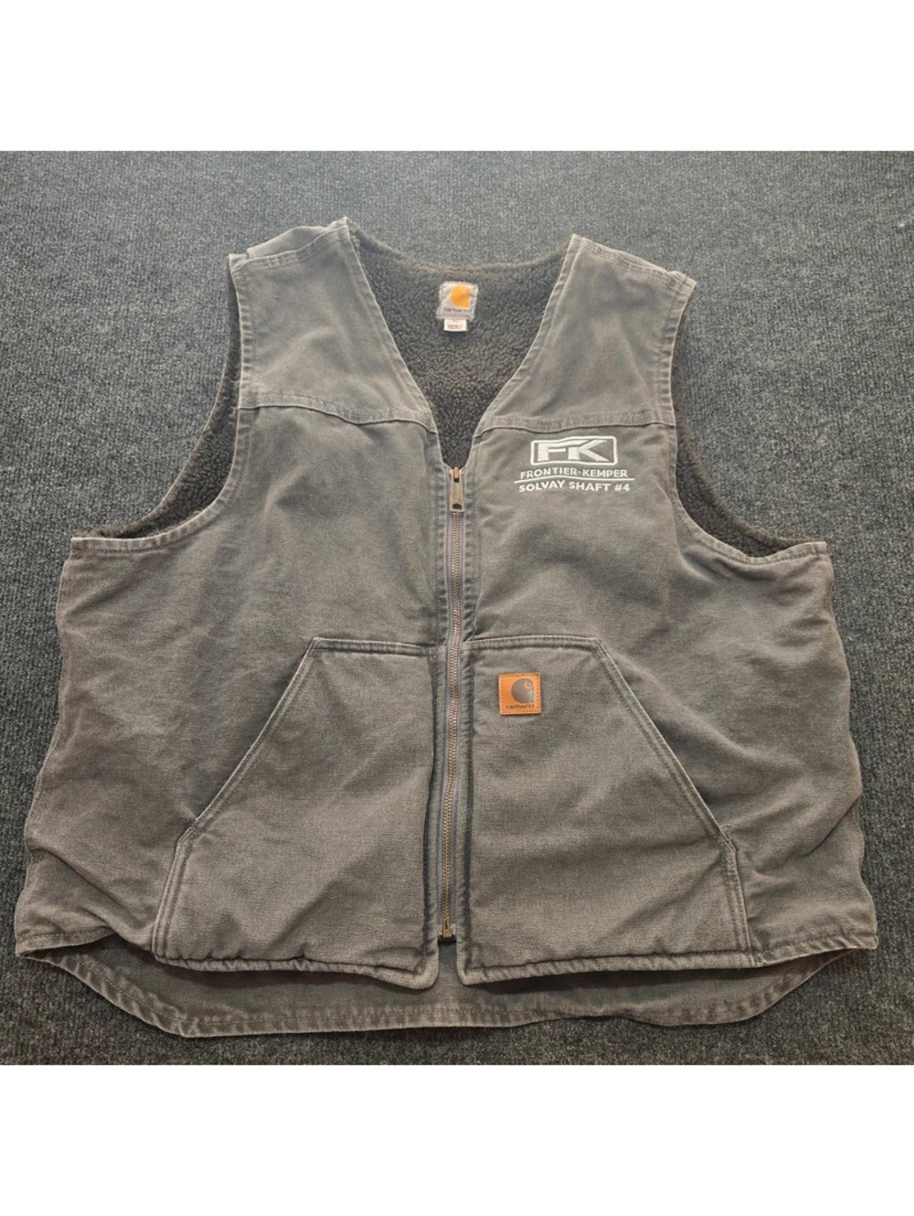 Vintage Carhartt Sherpa Lined Mock Neck Vest Faded Black Charcoal Workwear XL